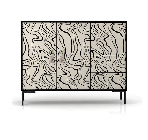 Laag dressoir met 2 deuren en 4 laden van MDF met Marmerhout textuur patroon - vtwonen shop