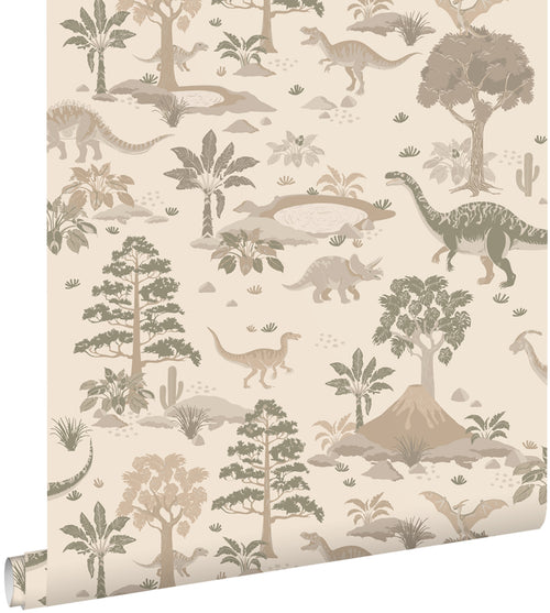 ESTAhome behang dinosaurussen lichtbeige - 50 x 900 cm - 132175