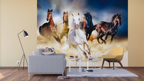 Sanders & Sanders fotobehang paarden beige en blauw - 375 x 270 cm - 600521