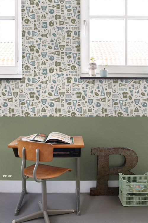 ESTAhome behang sportthema groen en blauw - 50 x 900 cm - 131943