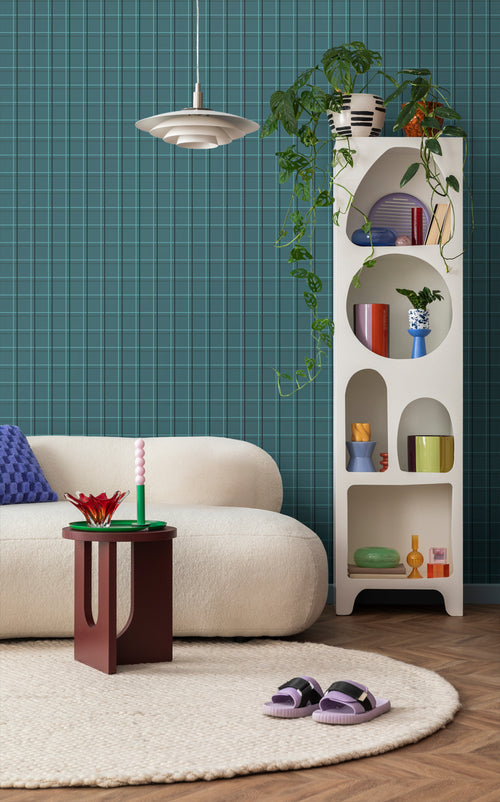 Sanders & Sanders behang ruiten petrolgroen - 53 cm x 10 m - 640357