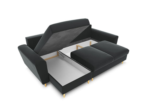Cosmopolitan Design Omkeerbare converteerbare hoekbank met opbergdoos Kyoto 4-zits, flueel donkergrijs - 145x241x88cm
