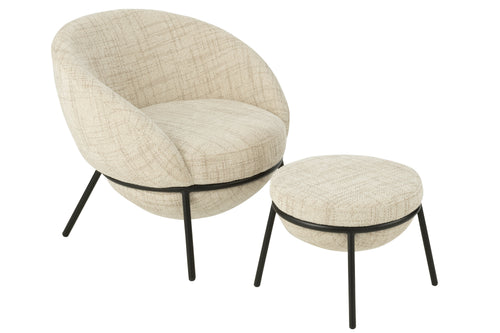 J-Line loungestoel + poef - ijzer - beige/zwart