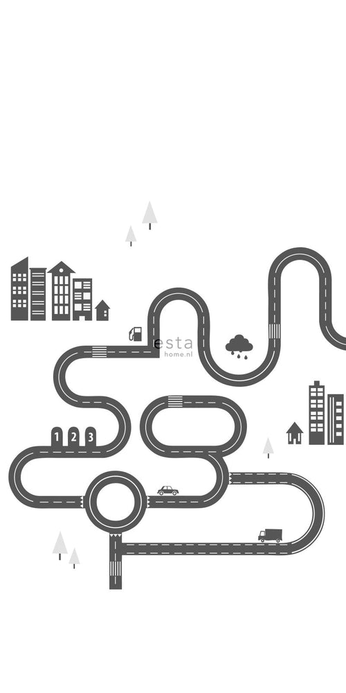 ESTAhome fotobehang getekende straat zwart en wit - 139.5 x 279 cm - 158835 - vtwonen shop