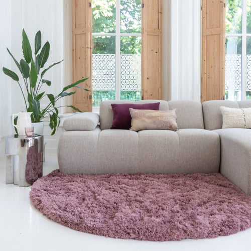 Rond hoogpolig vloerkleed Pilo Darkpink Polyester Interieur05