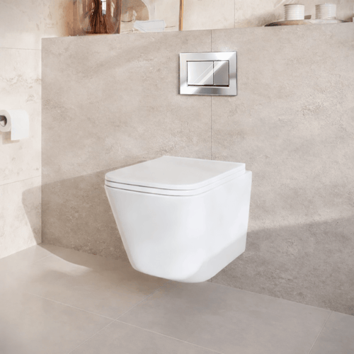 LOMAZOO hangtoiletset Linea - met inbouwreservoir & vierkante drukplaat - vierkant - chroom / wit