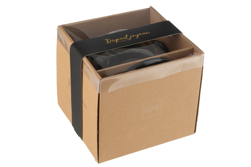 J-Line theemok + theepot 'Départ Joyeux' - porselein - zwart/goud - vtwonen shop