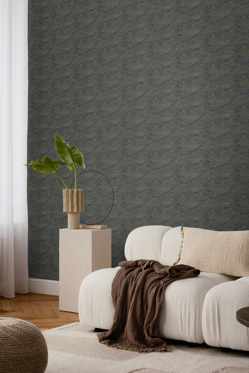 Borastapeter behang 3d golvende lijnen vergrijsd blauw - 53 cm x 10.05 m - 660304 - vtwonen shop