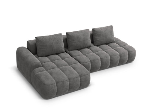 Cosmopolitan Design Uitklapbare hoekbank links met opbergdoos Linz 3-zits, flueel grijs - 142x275x84cm