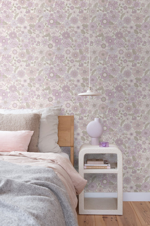 ESTAhome behang retro bloemen lichtpaars - 50 x 900 cm - 131246 - vtwonen shop