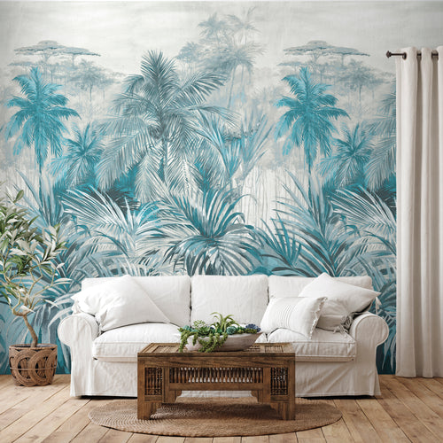 Sanders & Sanders fotobehang jungle-motief aqua groen blauw - 212 x 295 cm - 640279