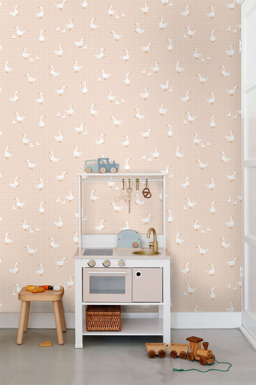 ESTAhome behang schattige ganzen beige - 50 x 900 cm - 132184