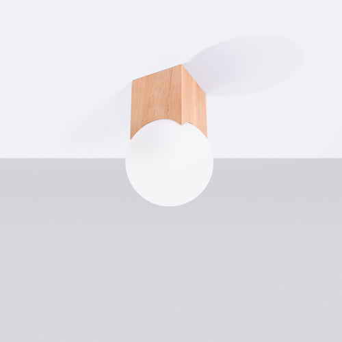 Sollux Lighting Plafondlamp SOLIS natuurlijk hout - 12x12x19cm