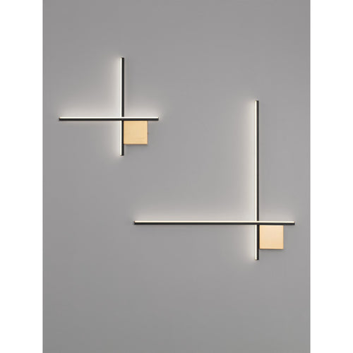 Nova Luce CROSS Geïntegreerde LED-wandlamp in zandzwart met geborsteld goudkleurige Triac-dimfunctie, 15W, 880lm, 3000K