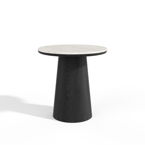 Premium Interiors - Bijzettafel VERO - multiplex en marmer wit marmer en zwart hout 50cm