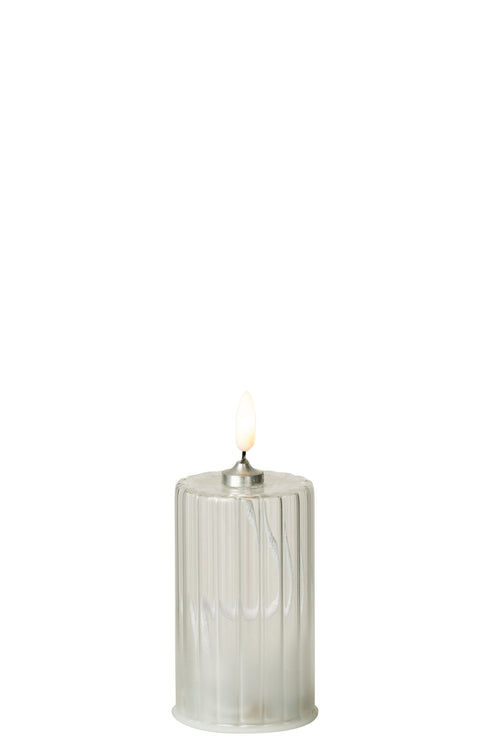 J-Line kaars Strepen - glas - transparant - small - LED