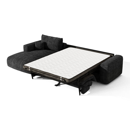 Premium Interiors - Linkerhoekbank met snelle uitklapfunctie COMO - corduroy zwart 300cm
