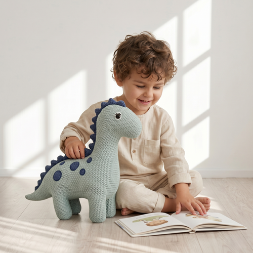 Pintado & Lacado knuffeldier Dinosaur - blauw - 42 cm