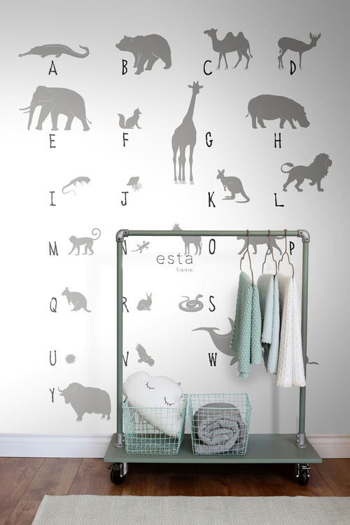 ESTAhome fotobehang dieren ABC grijs - 150 x 279 cm - 158923