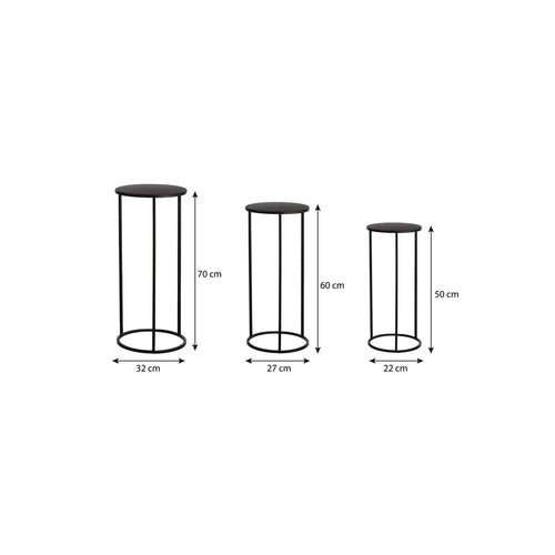 Mica Decorations Quinty Bijzettafel - Set van 3 - H70 x Ø32 cm - Metaal - Zwart