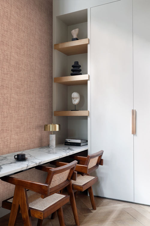 Origin Wallcoverings behang geweven linnenstructuur terracotta roze - 50 x 900 cm - 348054