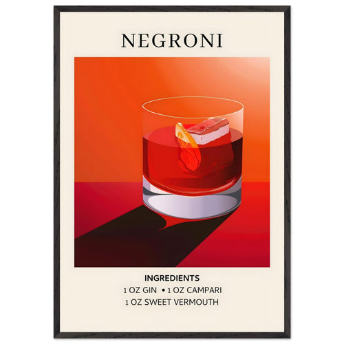 Artfulprints Poster met Lijst Negroni cocktail - Ingrediënten   - 70x100 cm - Rood