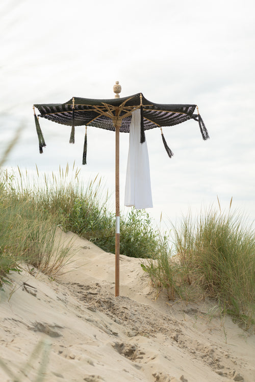 J-Line parasol Kwast - katoen - hout - zwart - large