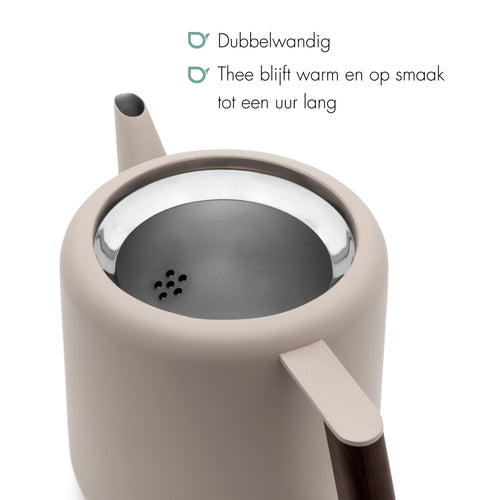 Bredemeijer - Dubbelwandige theepot Duet Design Boston - 1,1 liter - RVS - Zand