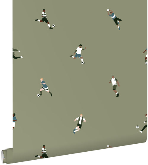 ESTAhome behang voetbalspelers olijfgroen - 50 x 900 cm - 131277 - vtwonen shop