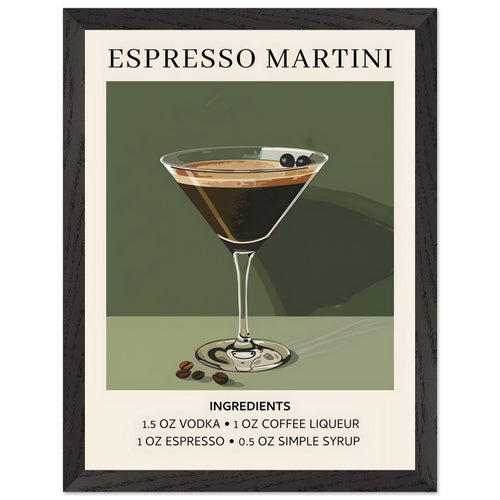 Artfulprints Poster met Lijst Espresso Martini cocktail - Ingrediënten   - 30x40 cm - Donkergroen