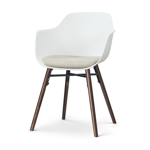 Nolon Nena-Liz eetkamerstoel wit met naturelbeige zitkussen - walnoot houten onderstel