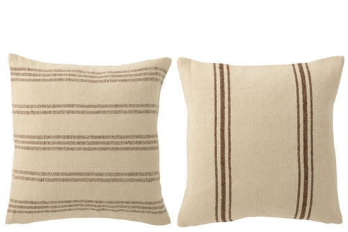 J-Line kussen Breeze Franjes - katoen - beige - 2 stuks