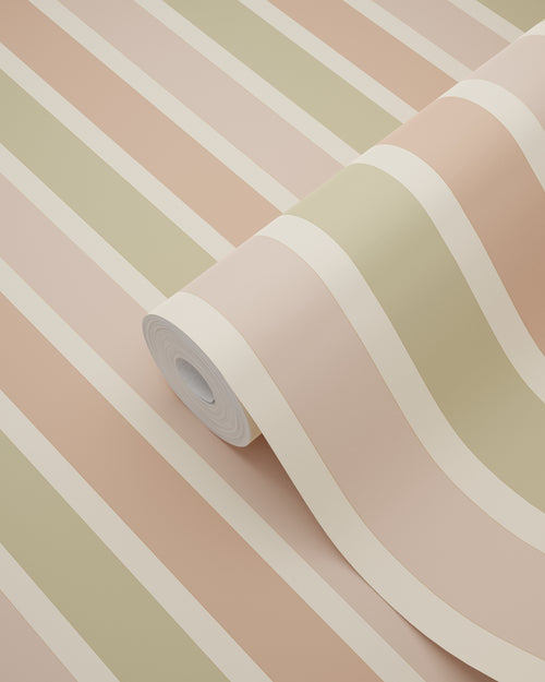 ESTAhome behang strepen terracotta roze en groen - 50 x 900 cm - 131506 - vtwonen shop