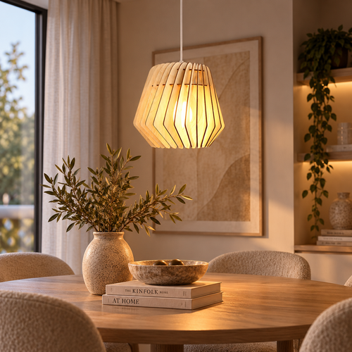 Bomerango Spin M houten hanglamp medium - met koordset wit - Ø 37 cm