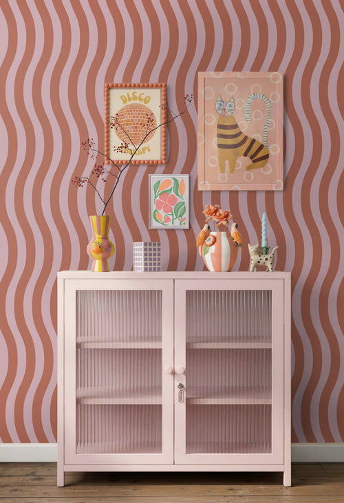 ESTAhome behang golvende strepen terracotta roze - 50 x 900 cm - 131607
