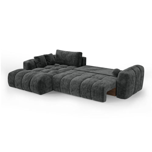 Premium Interiors - Linkshoekbank met slaapfunctie en opbergruimte SKY - gewaafd fluweel leisteengrijs 310cm