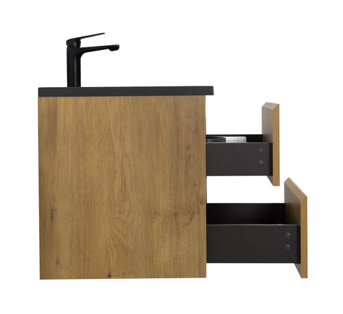 Badplaats Badkamermeubel Set Angela 60 cm – Eiken – Badmeubel met Zwarte Wastafel