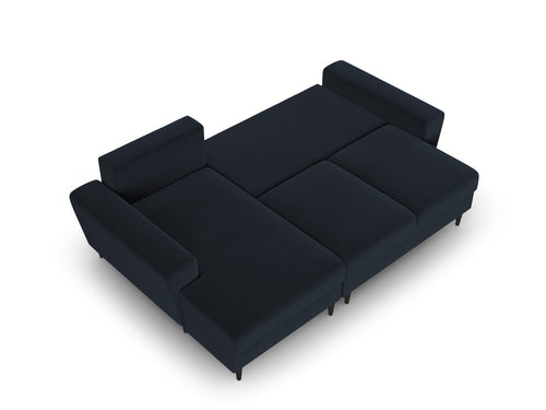 Cosmopolitan Design Uitklapbare hoekbank links met opbergdoos Kyoto 4-zits, flueel donkerblauw - 145x241x88cm