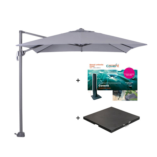 Zweefparasol Hawaii S - met voet en hoes - Lichtgrijs - 250 x 250 cm