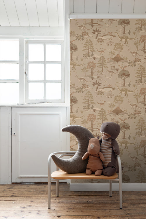 ESTAhome behang dinosaurussen bruin - 50 x 900 cm - 131658