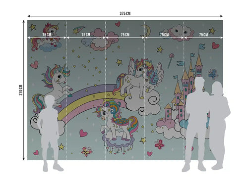Sanders & Sanders fotobehang unicorns lichtblauw - 375 x 270 cm - 601465