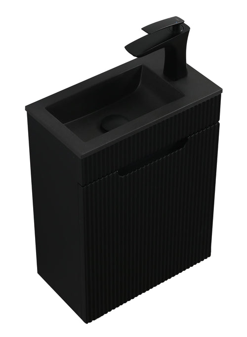 Badplaats Toiletmeubel Thermis 40 x 22 cm – Mat Zwart – Fonteinmeubel met Zwarte Wastafel