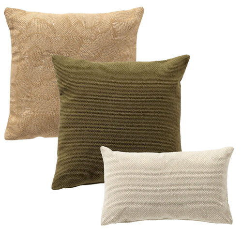 KUSSENSET - 3-delig - Natural Plains - 45x45 cm, 30x50 cm - inclusief binnenkussens - groen, beige