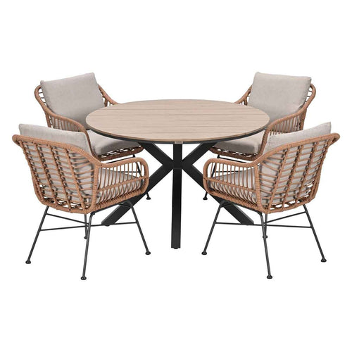 Garden Impressions Tuinset Lucas bruin 5-delig - Tulli tuintafel Ø122 cm