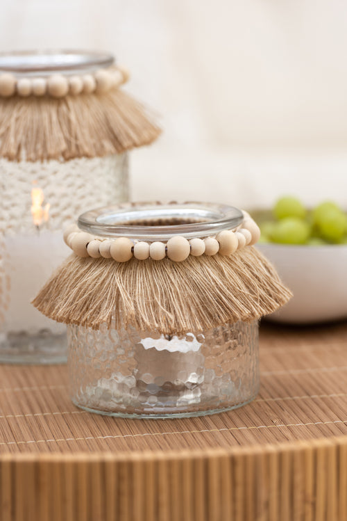 J-Line theelichthouder Kralen Decoratie - glas - transparant - small