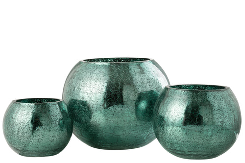 J-Line theelichthouder bal craquelé - glas - watergroen - large