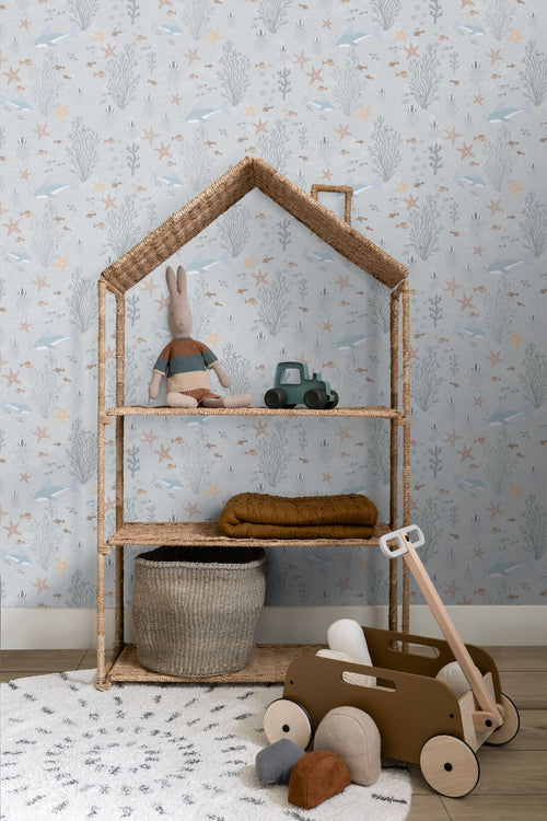 ESTAhome behang onderwaterwereld vergrijsd blauw - 50 x 900 cm - 130929