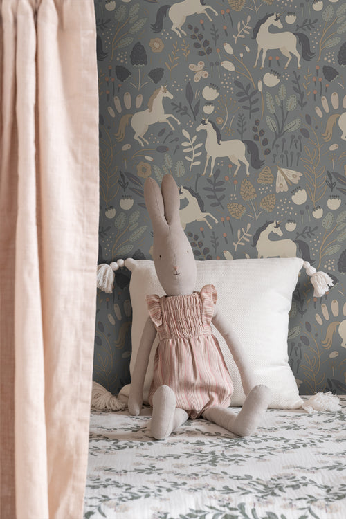 ESTAhome behang unicorns vergrijsd blauw - 50 x 900 cm - 139874 - vtwonen shop