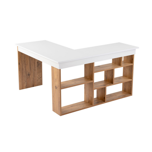 ORGANIS Hoekbureau met 8 open opbergvakken - Wit - 50x130x72 cm