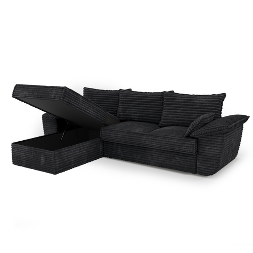 Sia Home - Hoekbanken links SASHA - XXL ribfluweel - Zwart - 257cm - vtwonen shop